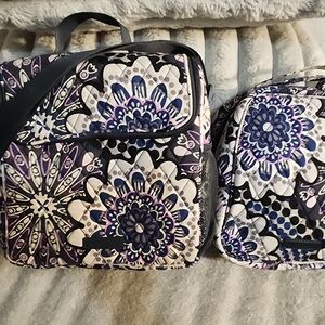 Vera Bradley Purple, Navy and Cream Quilted Floral Cosmetic Crossbody Set
